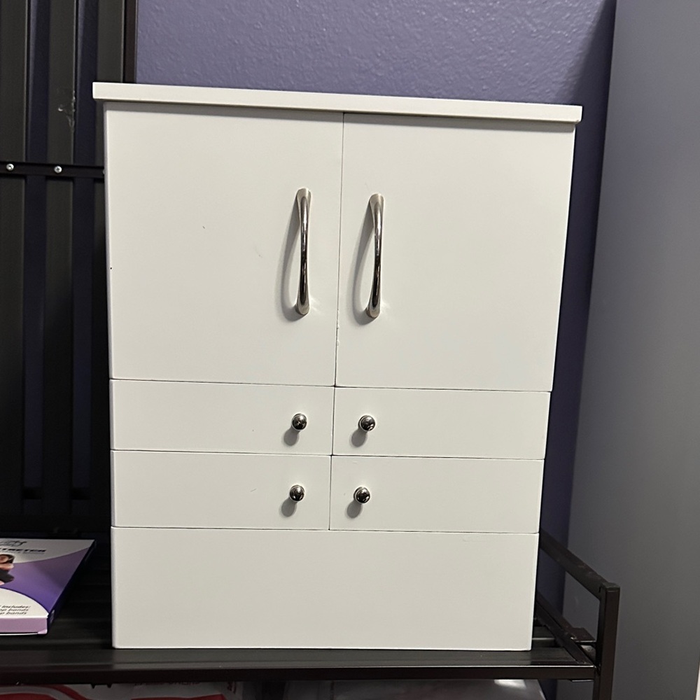 Lori Greiner White Makeup Organizer with Silver Handles